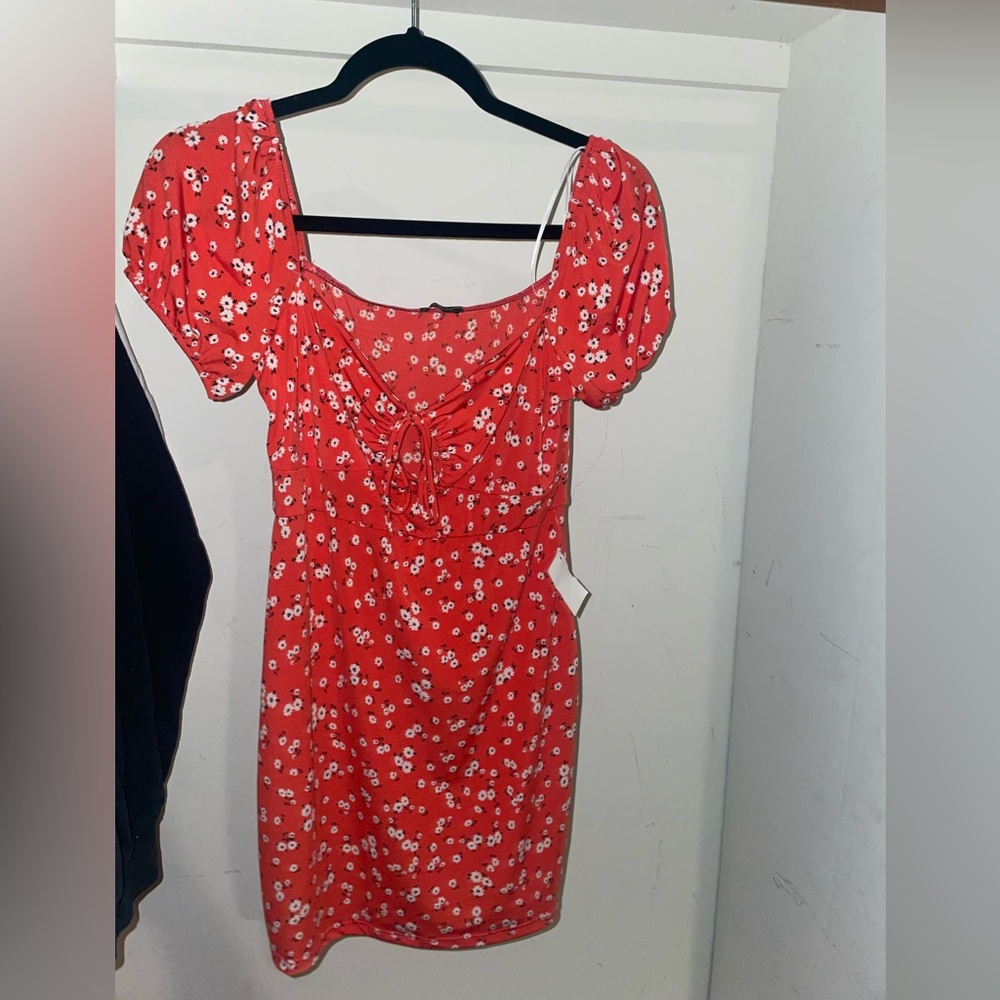 Red multi colored dress